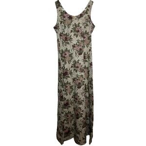 VTG Knapp Studio California Tapestry Maxi Dress Flax Floral Fit & Flare Cream XS